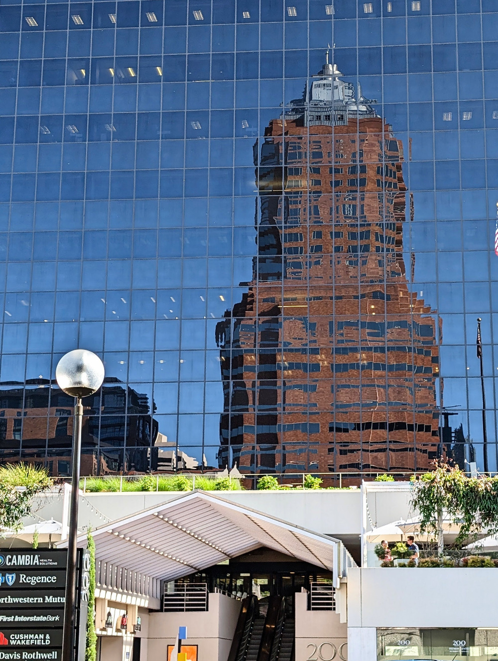 Reflection of the KOIN tower across the street.